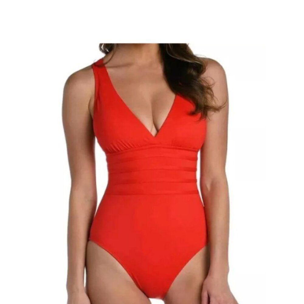 La Blanca Women's Red Multi-Strap Cross-Back Lined One Piece Swimsuit Size 8